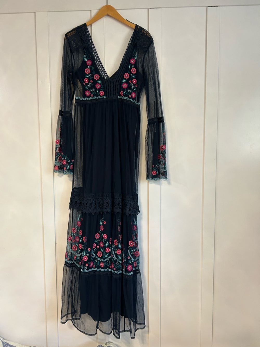 Willow & Clay navy floral embroidered boho maxi dress